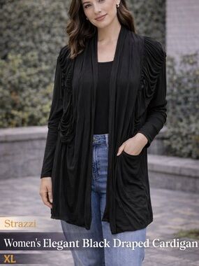 Strazzi Elegant Black Draped Cardigan  XL